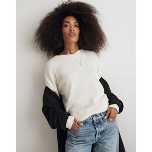 Madewell Waffle Cotton Knit Boxy Sweatshirt Tee antique cream M NWT